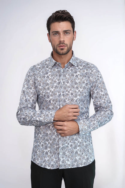 KOALA SYDNEY  Bloom Patterned Grey Slim Fit Shirt -