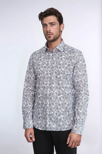 KOALA SYDNEY  Bloom Patterned Grey Slim Fit Shirt -