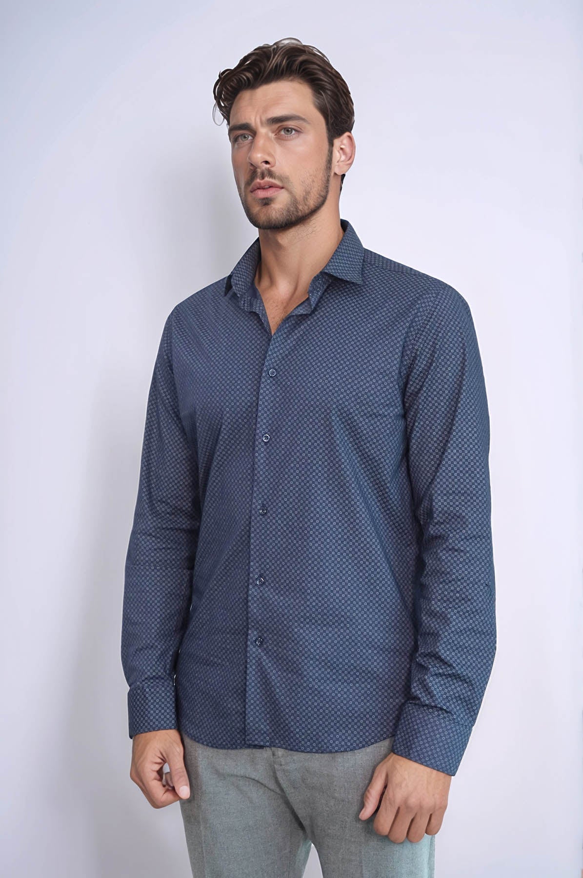 KOALA SYDNEY Dark Blue Tiny Check Patterned Slim Fit Shirt