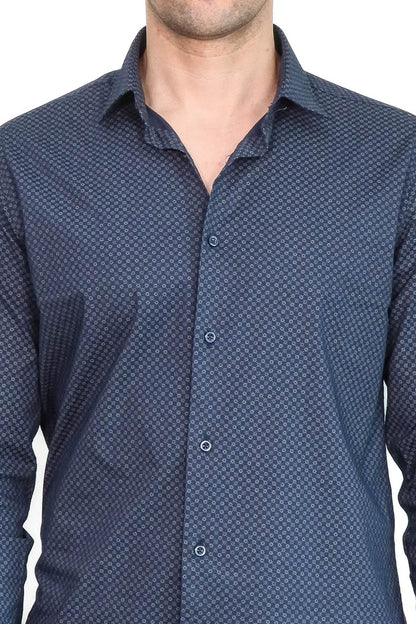 KOALA SYDNEY  Dark Blue Tiny Check Patterned Slim Fit Shirt -