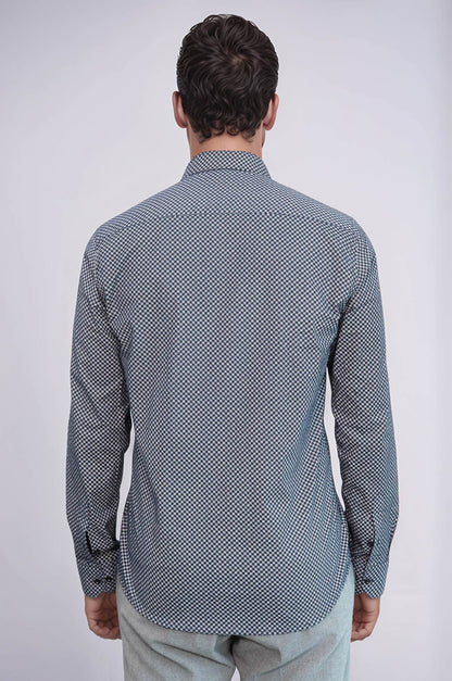 KOALA SYDNEY Navy Blue Tiny Check Patterned Slim Fit Shirt