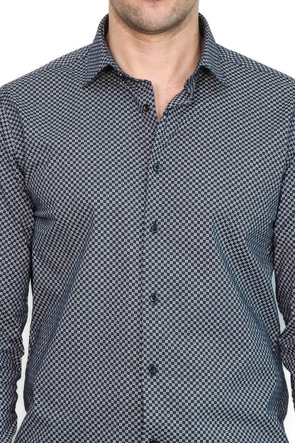 KOALA SYDNEY Navy Blue Tiny Check Patterned Slim Fit Shirt
