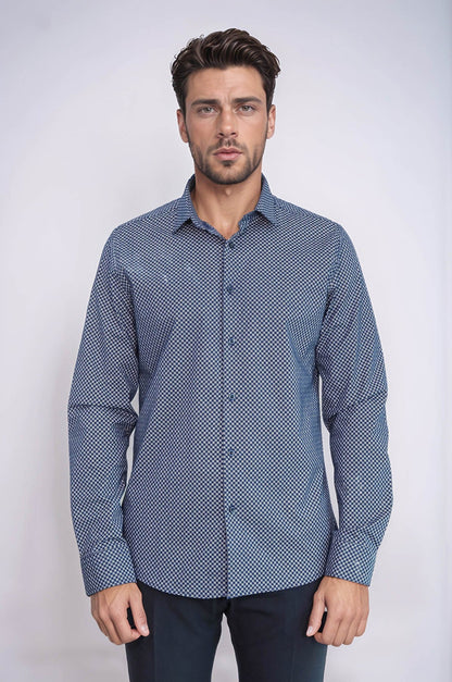 KOALA SYDNEY  Tiny Check Patterned Slim Fit Blue Men Shirt -