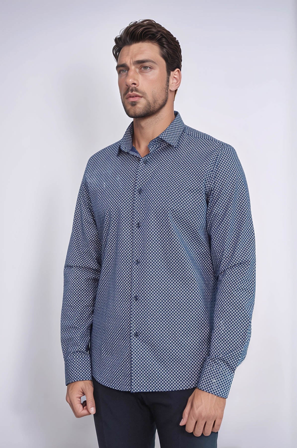 KOALA SYDNEY  Tiny Check Patterned Slim Fit Blue Men Shirt -