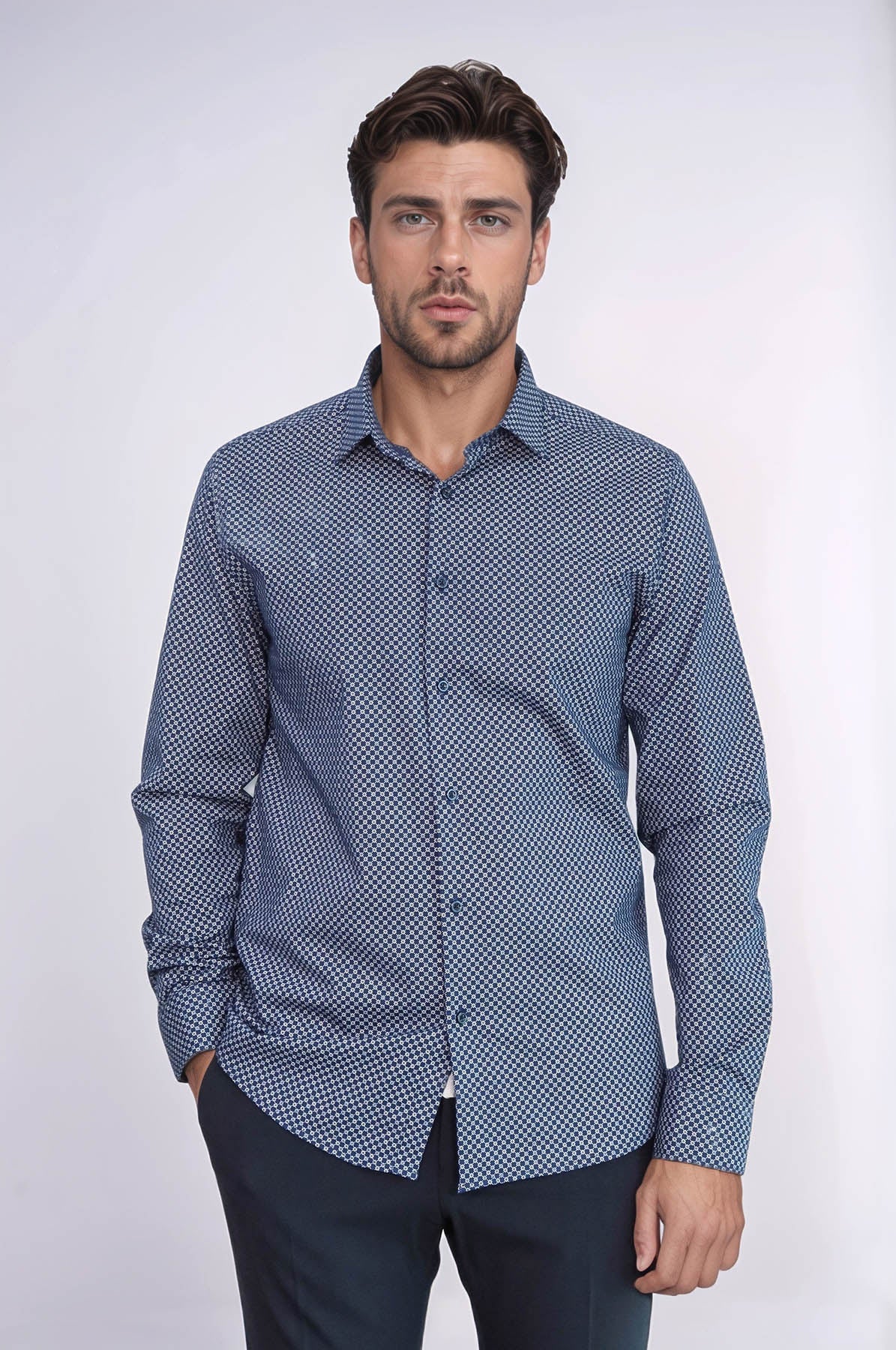 KOALA SYDNEY  Tiny Check Patterned Slim Fit Blue Men Shirt -