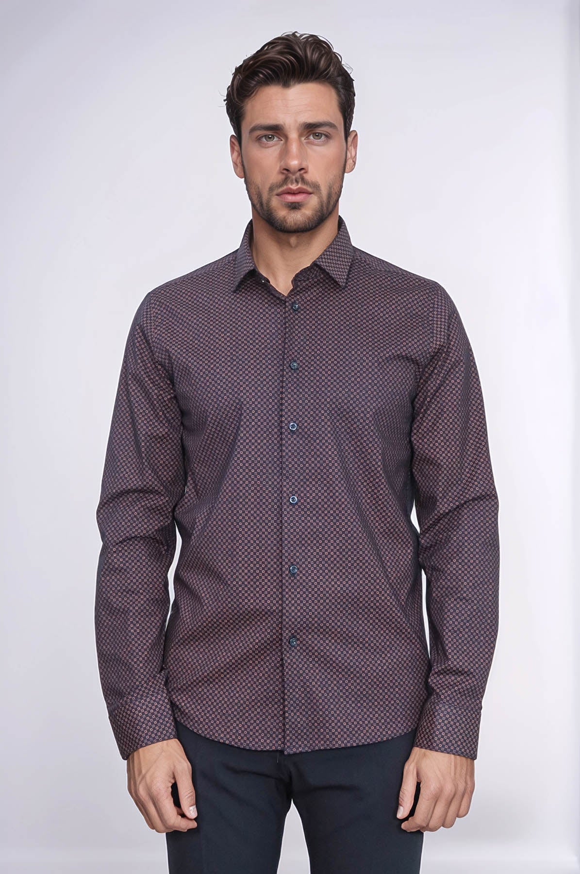 KOALA SYDNEY Brown Tiny Check Patterned Slim Fit Shirt