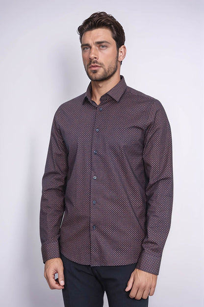 KOALA SYDNEY  Brown Tiny Check Patterned Slim Fit Shirt -
