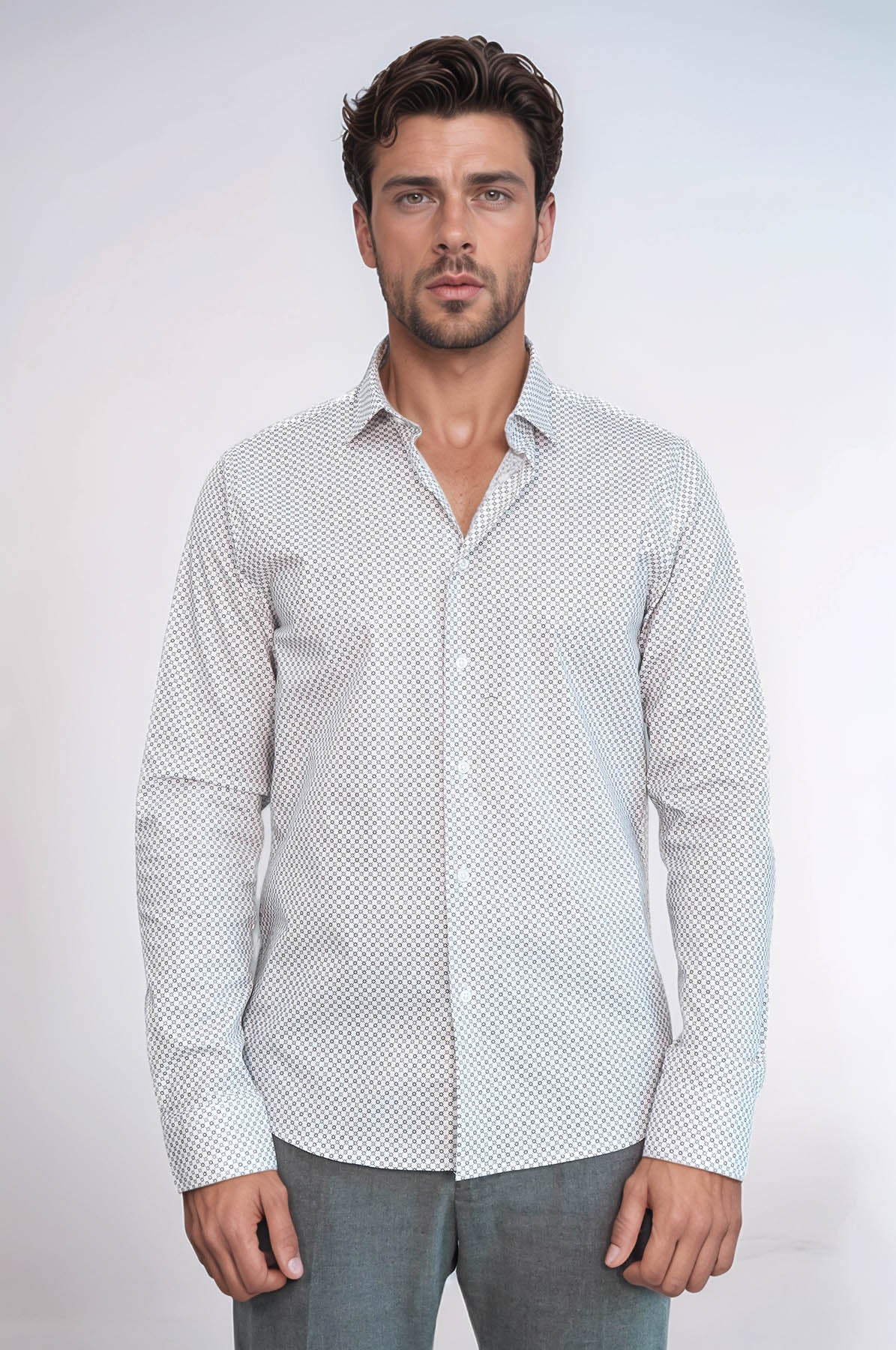 White Tiny Check Patterned Slim Fit Shirt