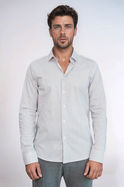 White Tiny Check Patterned Slim Fit Shirt