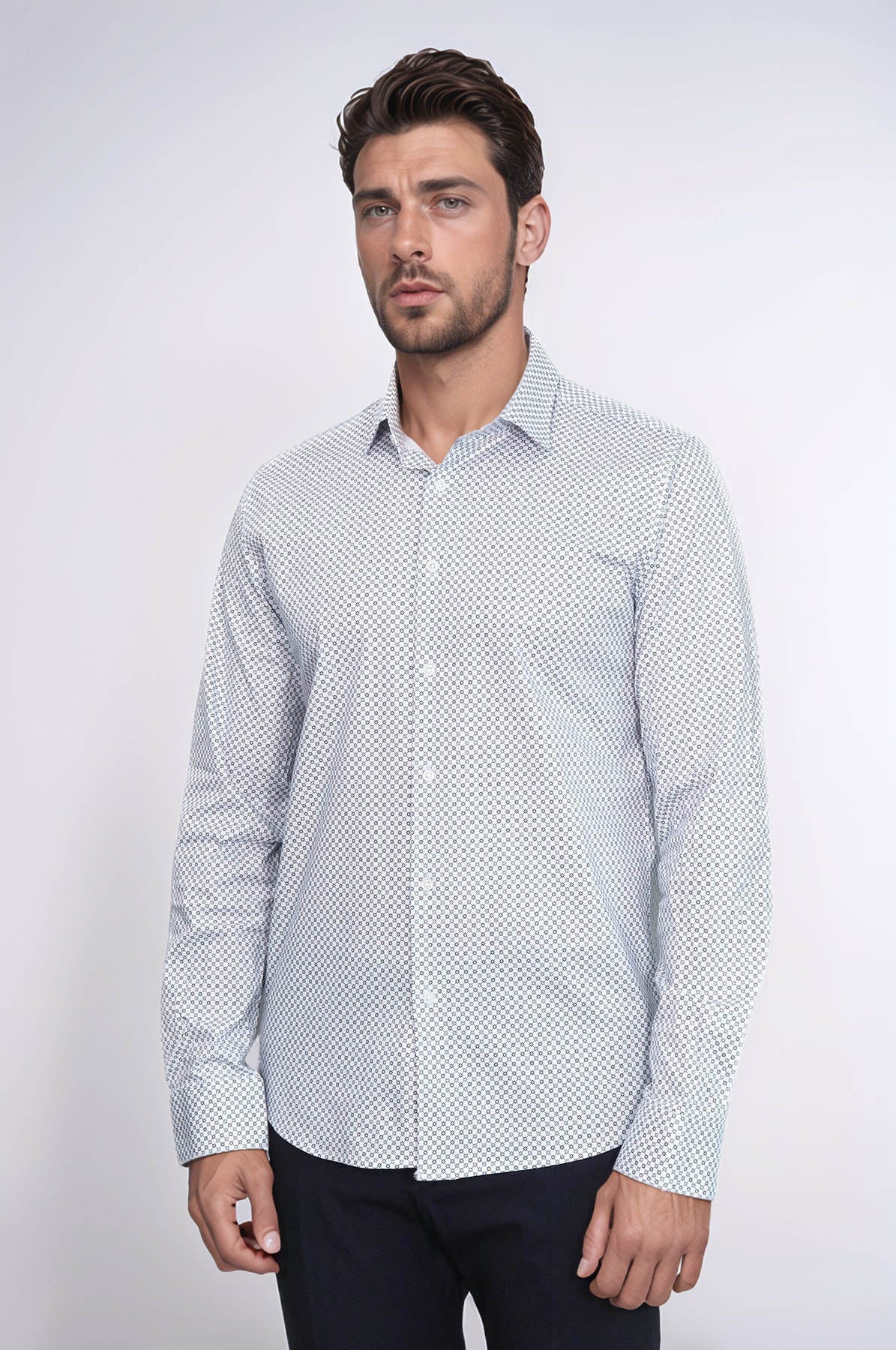 KOALA SYDNEY  White Tiny Check Patterned Slim Fit Shirt -
