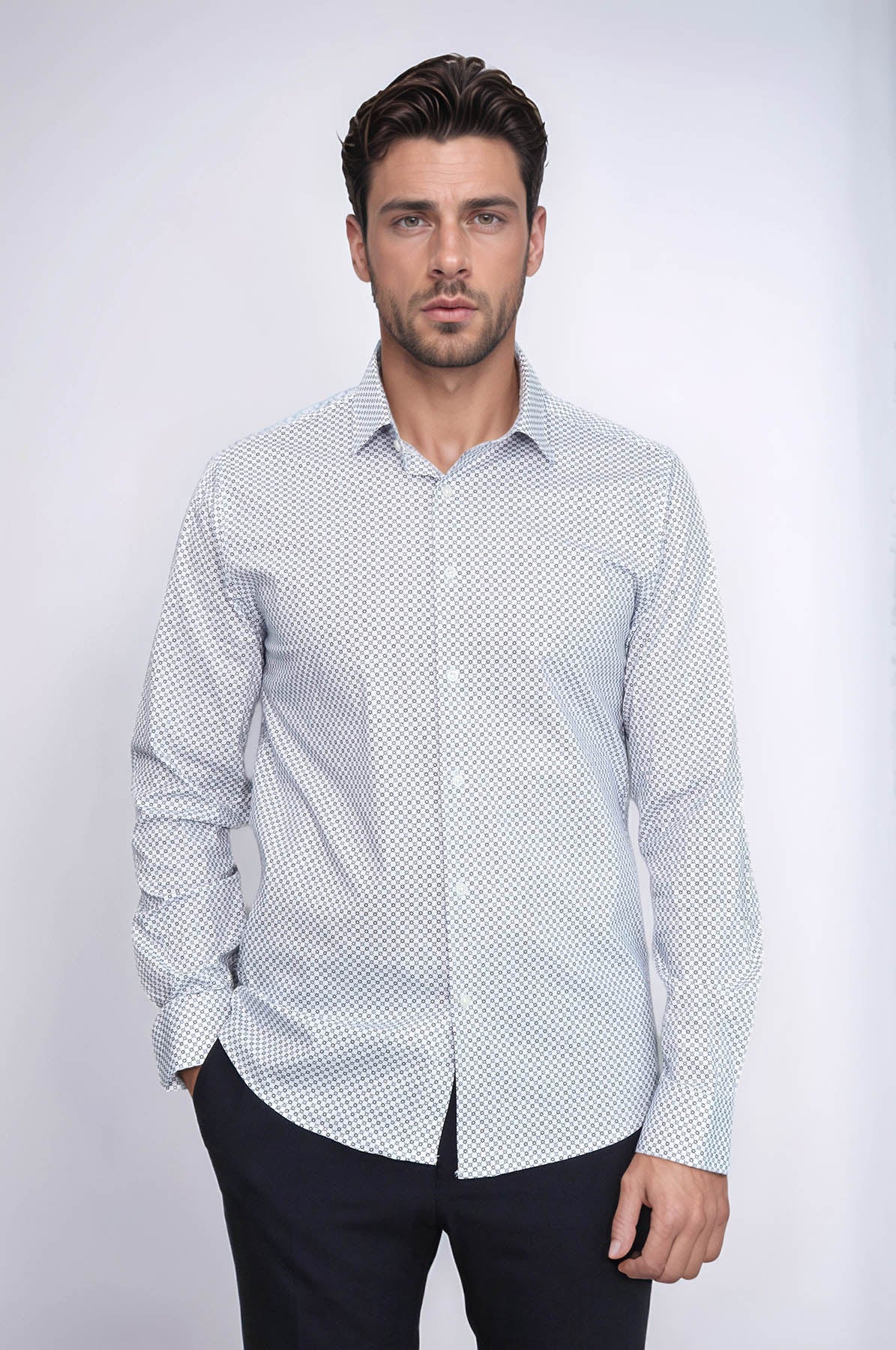 KOALA SYDNEY  White Tiny Check Patterned Slim Fit Shirt -