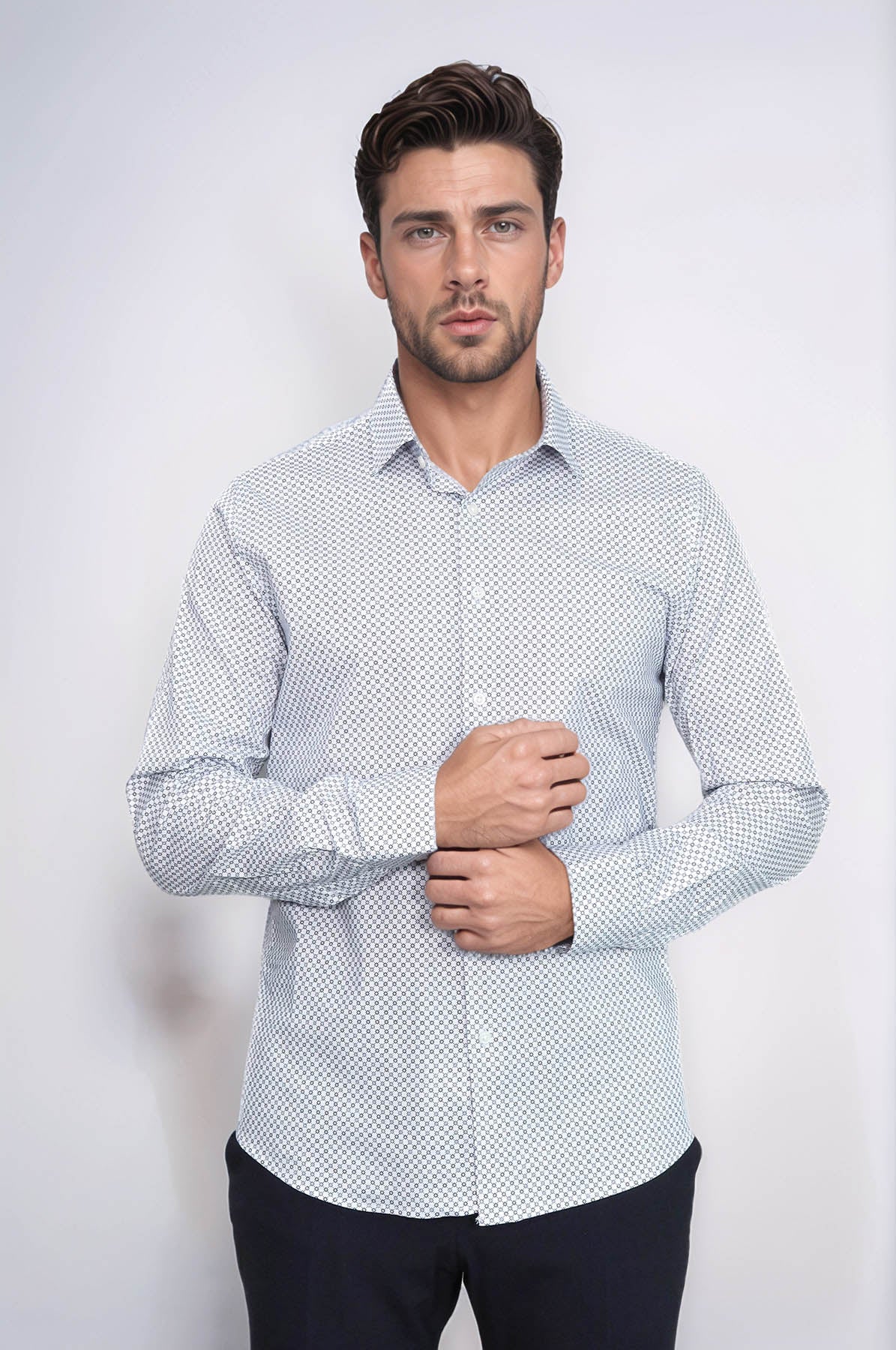 KOALA SYDNEY  White Tiny Check Patterned Slim Fit Shirt -