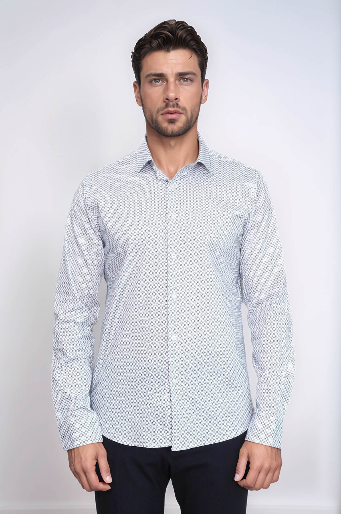 KOALA SYDNEY  White Tiny Check Patterned Slim Fit Shirt -