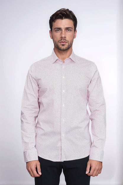 KOALA SYDNEY Claret Red Tiny Check Patterned Slim Fit Men Shirt