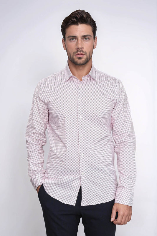 KOALA SYDNEY Claret Red Tiny Check Patterned Slim Fit Men Shirt