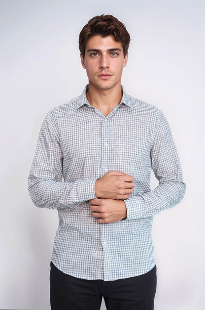 Plaid Slim Fit Black Men Shirt