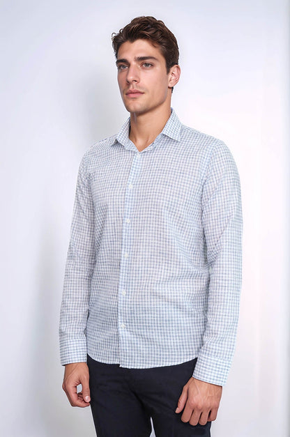 Plaid Slim Fit Navy Blue Men Shirt