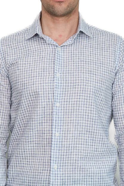 Plaid Slim Fit Navy Blue Men Shirt