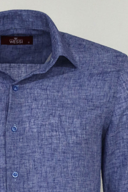 Slim Fit Patterned Navy Blue Men Shirt