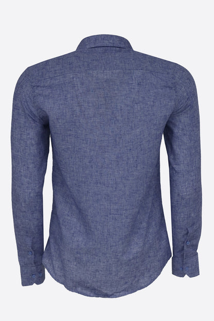 Slim Fit Patterned Navy Blue Men Shirt