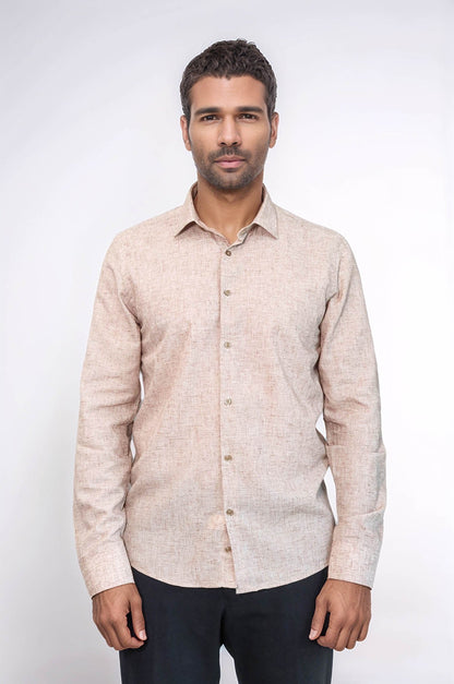 Slim Fit Patterned Brown Men Shirt