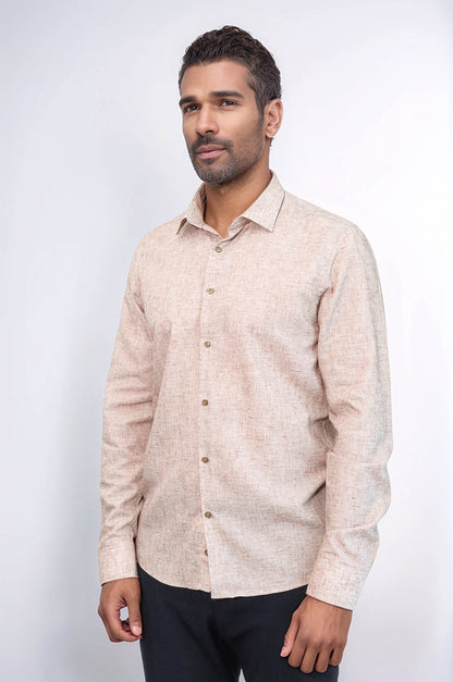 Slim Fit Patterned Brown Men Shirt
