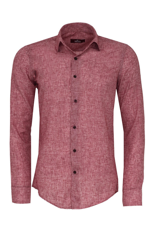 Slim Fit Patterned Burgundy Men Shirt