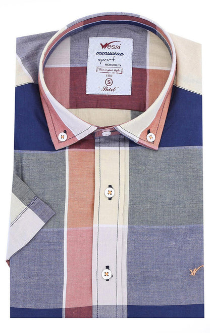 Checked Cotton Slim-Fit Navy Blue Men Shirt