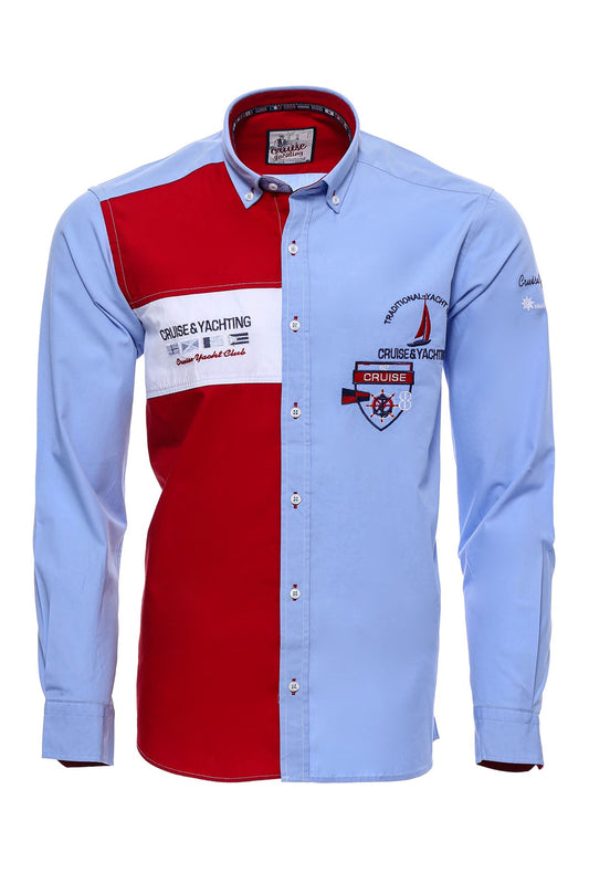 Cruise Yachting Crested Light Blue-Red Shirt-