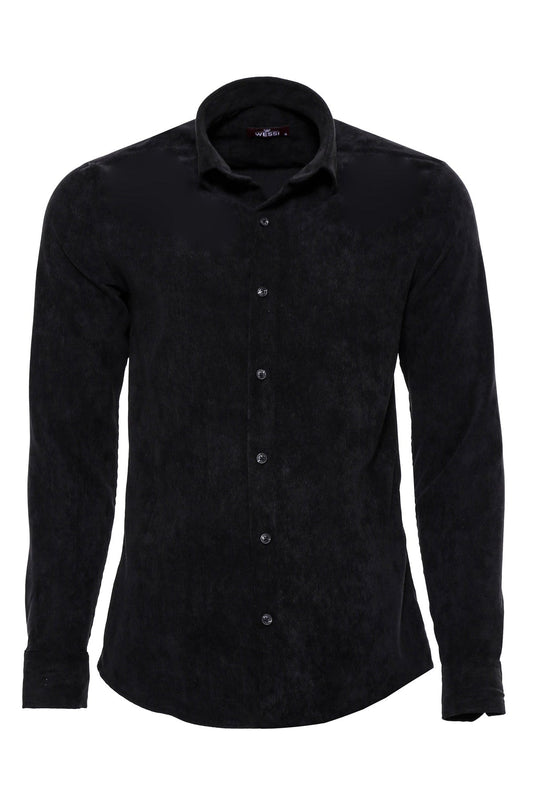 Black Long Sleeves Velvet Men's Shirt