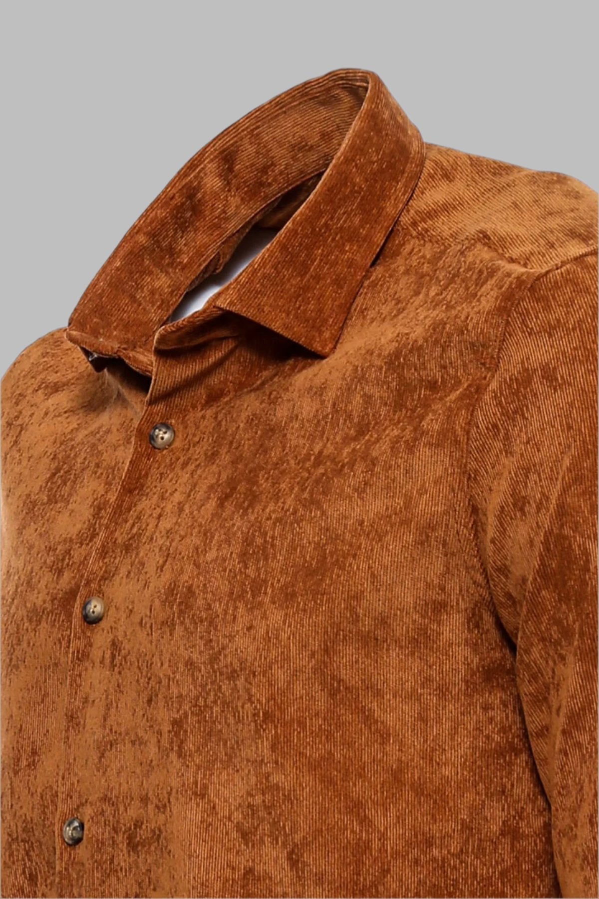 Brown Long Sleeves Velvet Men's Shirt -