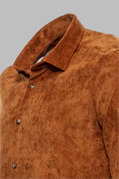 Brown Long Sleeves Velvet Men's Shirt -