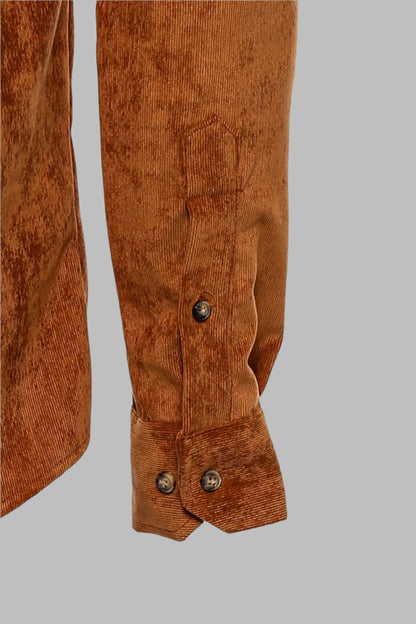 Brown Long Sleeves Velvet Men's Shirt -