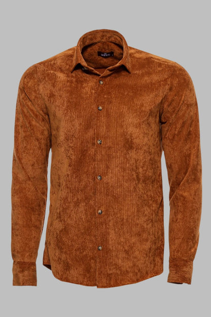 Brown Long Sleeves Velvet Men's Shirt -