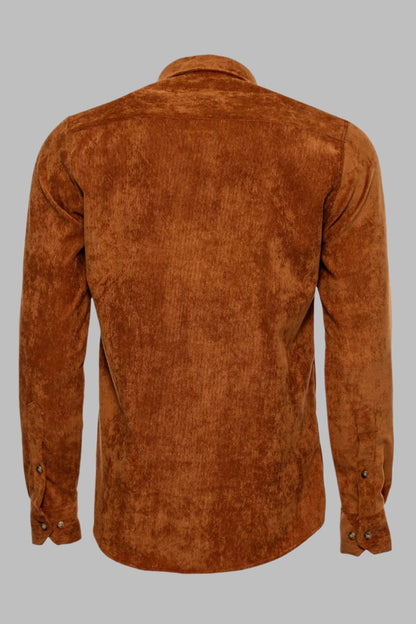 Brown Long Sleeves Velvet Men's Shirt -