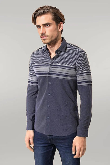 Patterned Navy Blue Men Shirt - Wessi