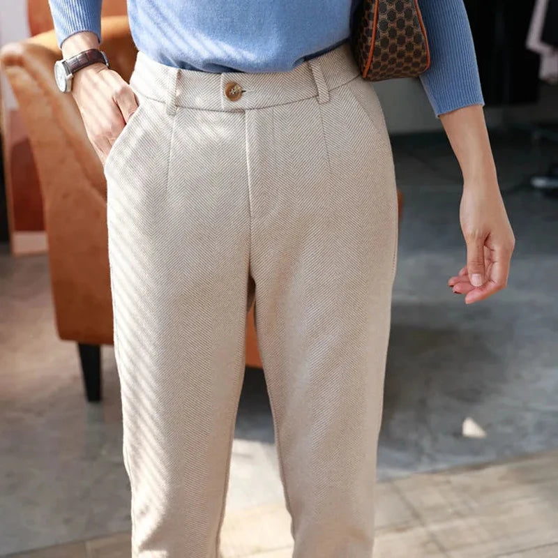 Winter High-Waisted Woolen Pencil Pants