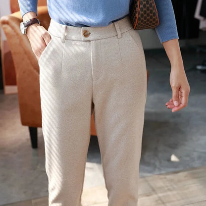 Winter High-Waisted Woolen Pencil Pants