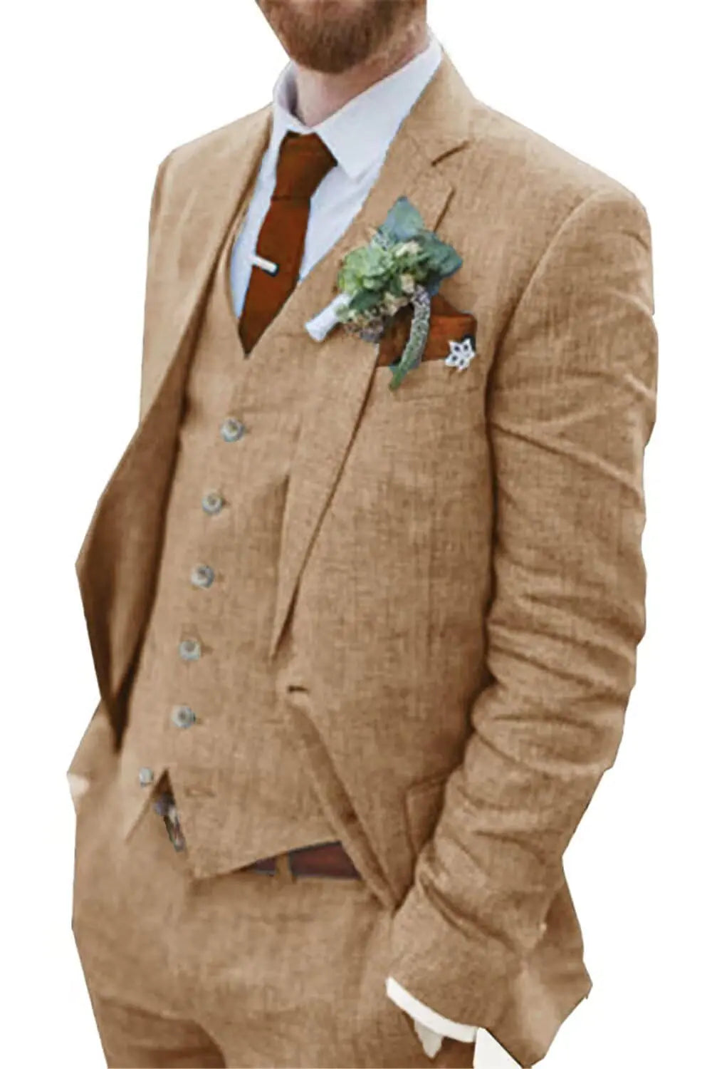 3-Piece Retro Linen Suit Set