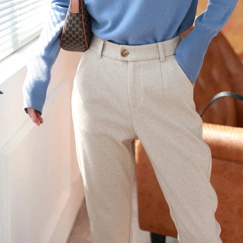 Winter High-Waisted Woolen Pencil Pants
