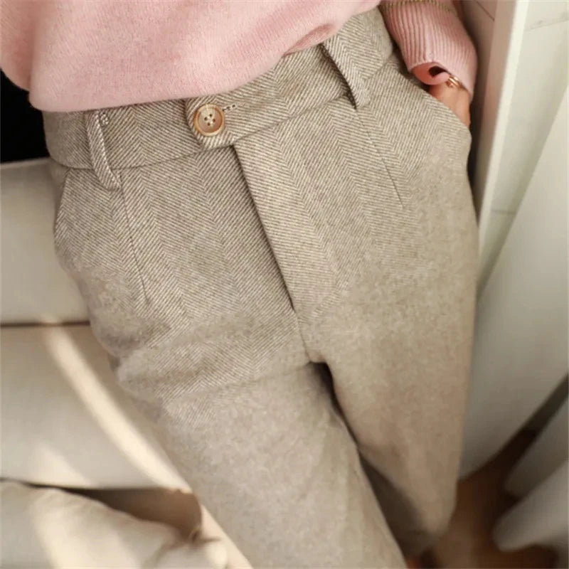 Winter High-Waisted Woolen Pencil Pants