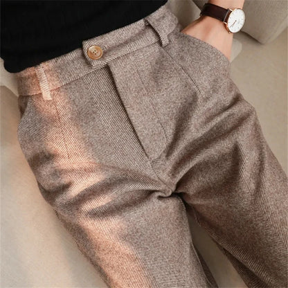 Winter High-Waisted Woolen Pencil Pants
