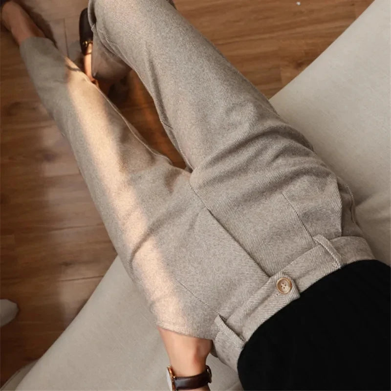 Winter High-Waisted Woolen Pencil Pants