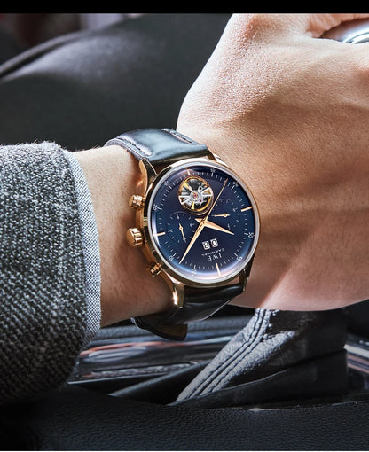 Luxury Automatic Men's Watch - Self-Winding Mechanical Timepiece with Leather Strap