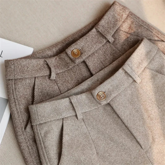 Winter High-Waisted Woolen Pencil Pants