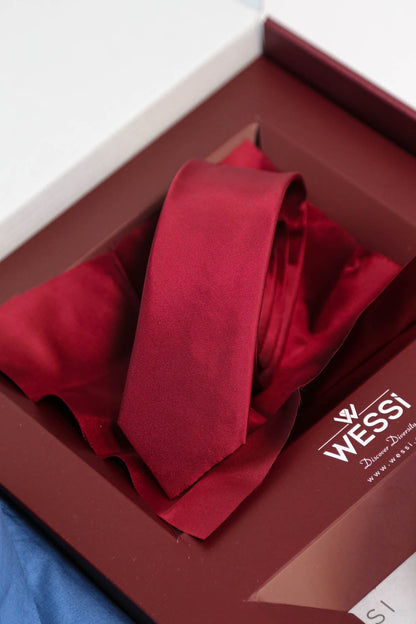 The Dapper Gift Box by Wessi – Includes Sky Blue Shirt, Burgundy Tie & Textured Black Belt