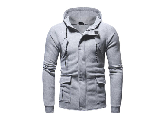Hooded Cardigan Sweatshirt with Multiple Pockets