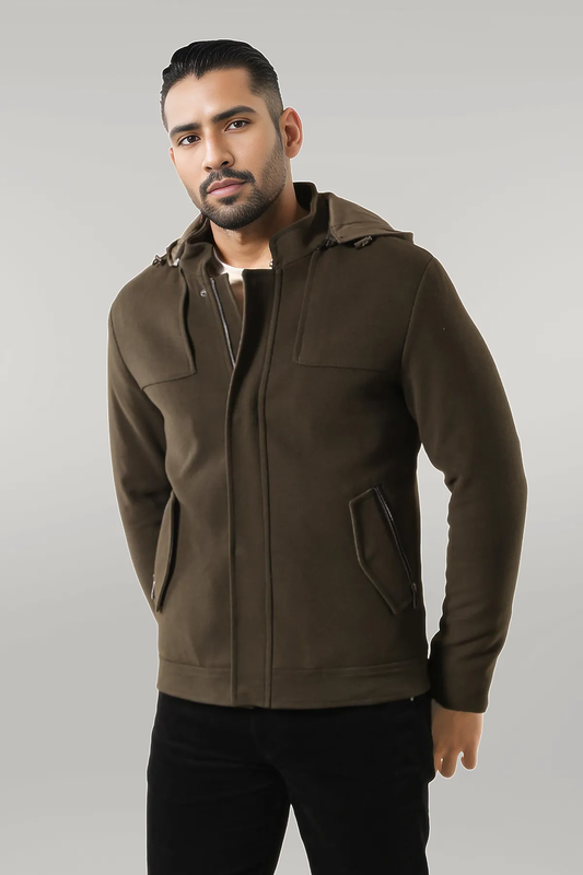 Zippered Sleeve Hooded Green Coat - Wessi
