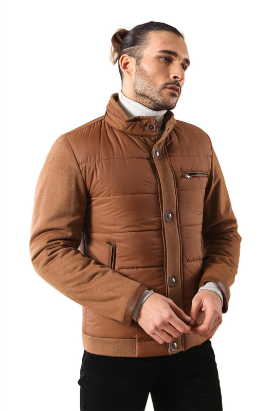 Standing Collar Zippered Men Quilted Coat