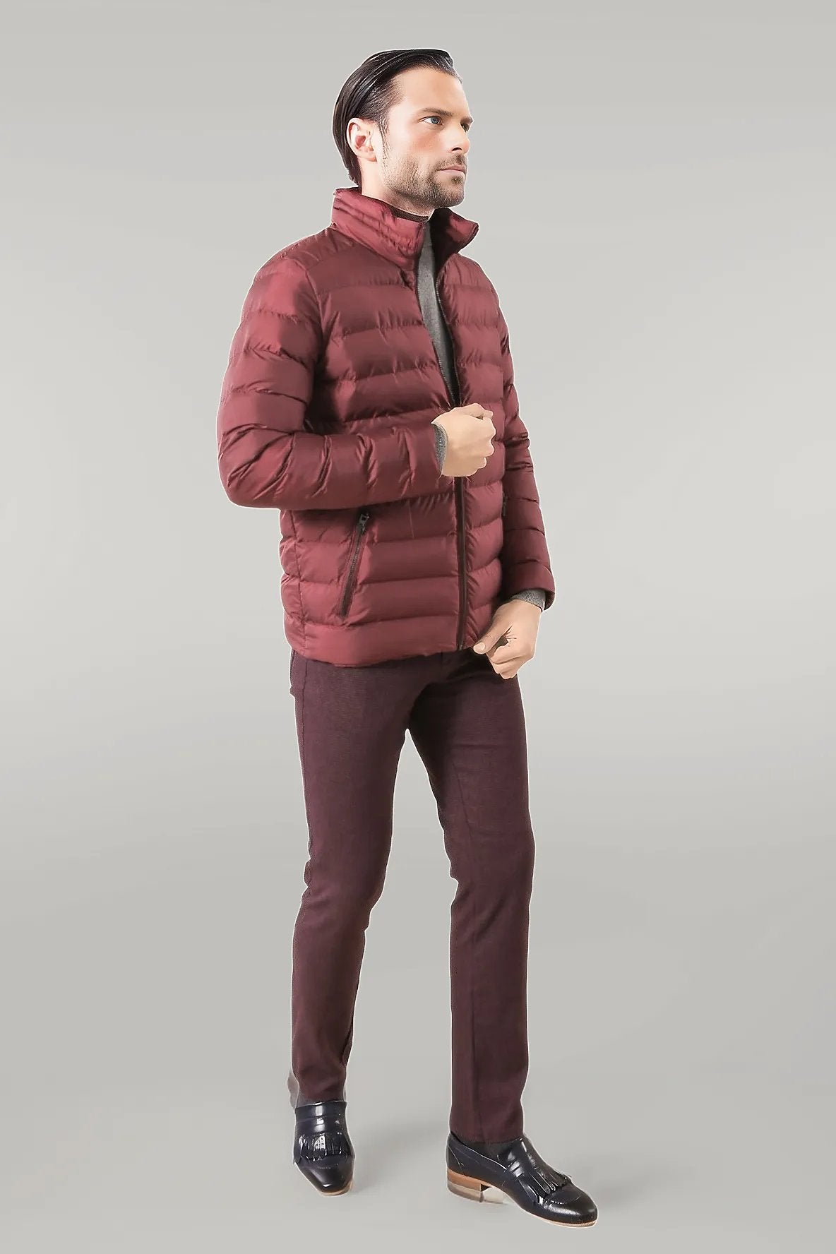 Quilted Standing Collar 2 Pockets Short Men Down Coat